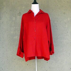 Courtney Washington heavy weight red linen shirt / light jacket, large